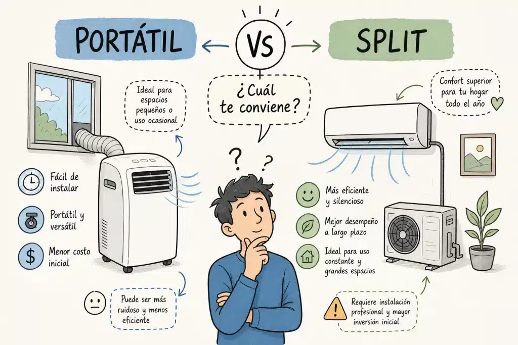 Aire acondicionado portátil vs split: ¿cuál te conviene? 1 aire acondicionado portátil vs split
